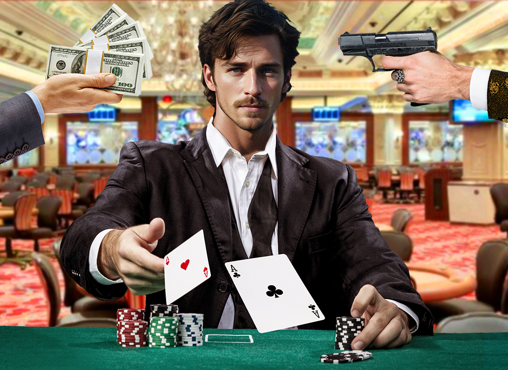 Poker player showing a pair of aces, on a white background.